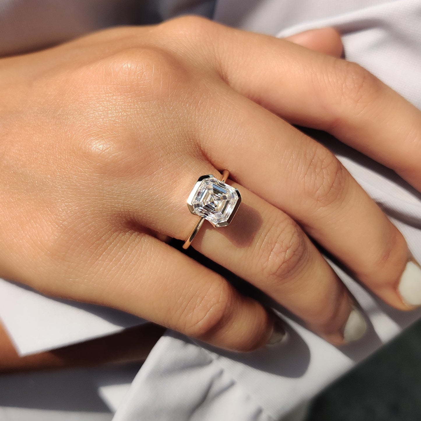 Asscher Cut Half Bezel Set Ring