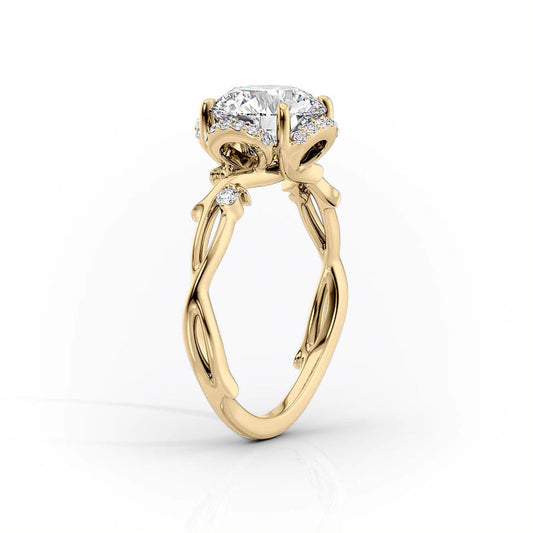 2 CT Round Cut Twig Moissanite Engagement Ring