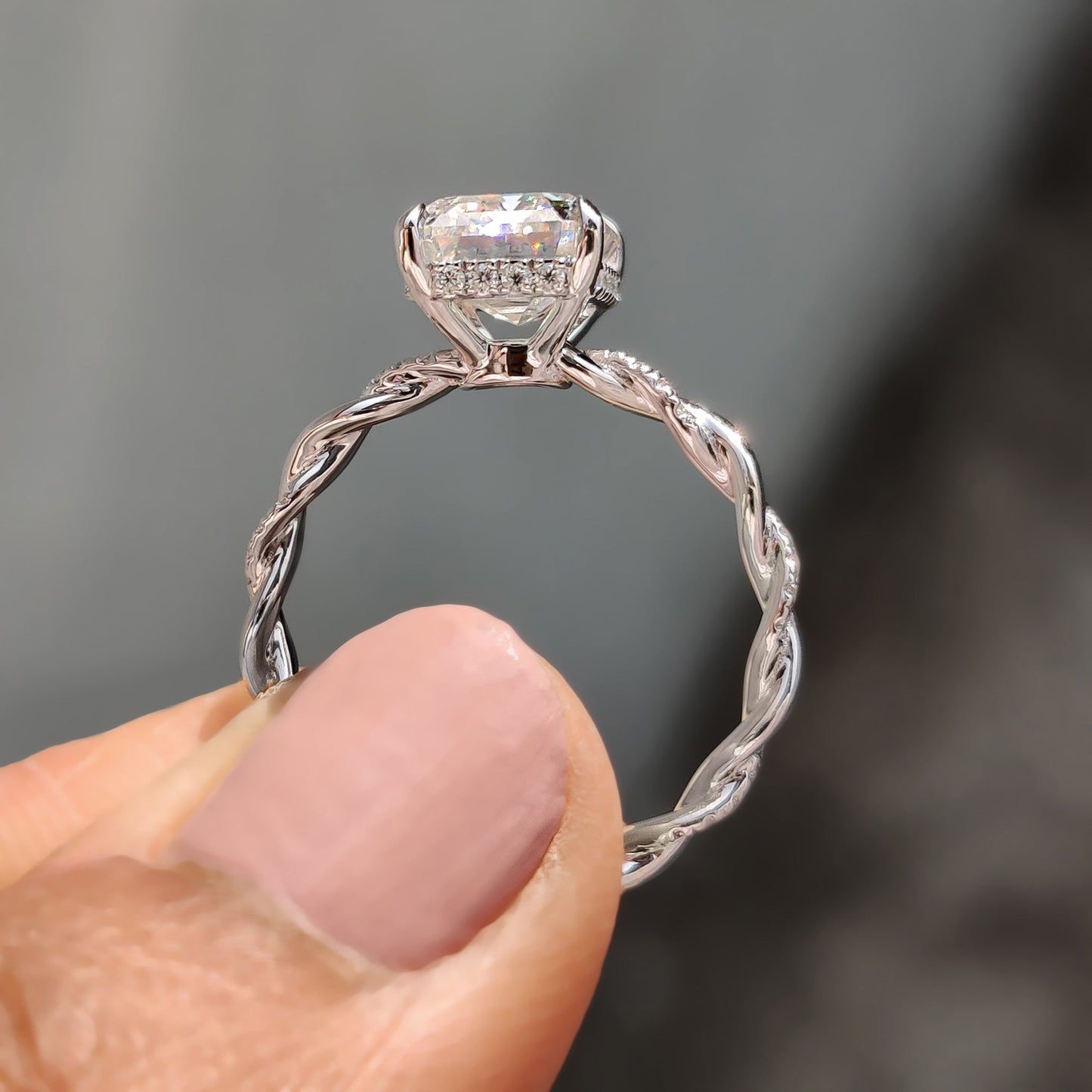 Emerald Cut Moissanite Ring With Hidden Halo Style