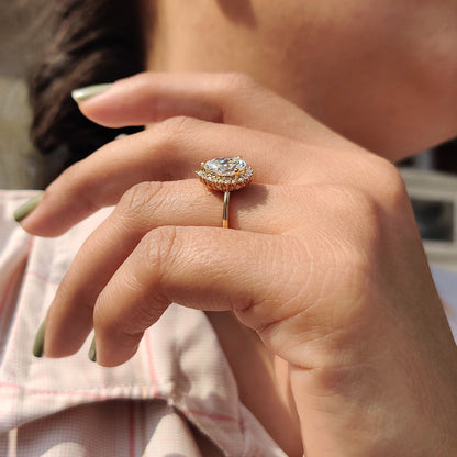 Pear Cut Moissanite Engagement Ring With Halo Setting