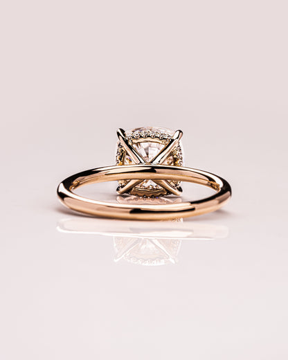 2.15 CT Cushion Cut Moissanite Engagement Ring With Hidden Halo Setting