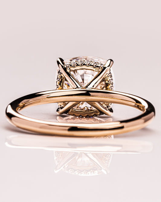 2.15 CT Cushion Cut Moissanite Engagement Ring With Hidden Halo Setting