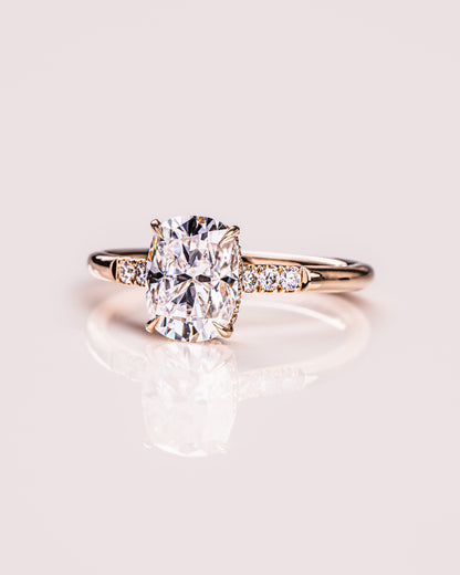 1.49 CT Cushion Cut Moissanite Engagement Ring With Hidden Halo Setting