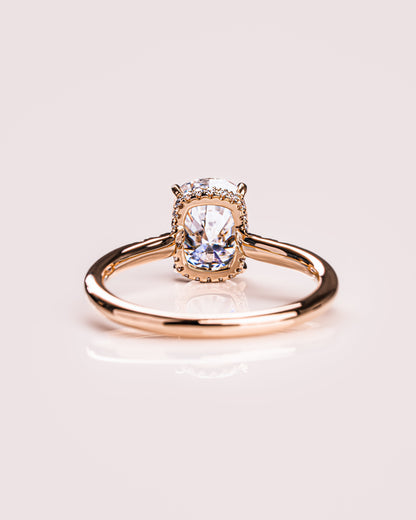 1.49 CT Cushion Cut Moissanite Engagement Ring With Hidden Halo Setting