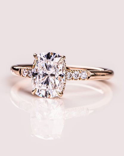 1.49 CT Cushion Cut Moissanite Engagement Ring With Hidden Halo Setting