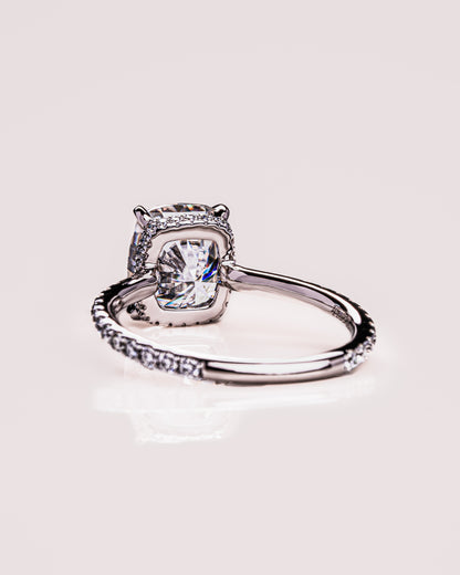 0.96 CT Cushion Moissanite Engagement Ring With Hidden Halo & Pave Setting