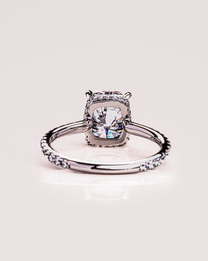 0.96 CT Cushion Moissanite Engagement Ring With Hidden Halo & Pave Setting