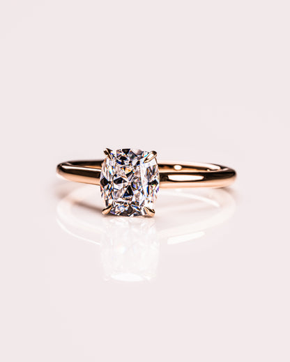 0.96 CT Cushion Hidden Halo Moissanite Engagement Ring