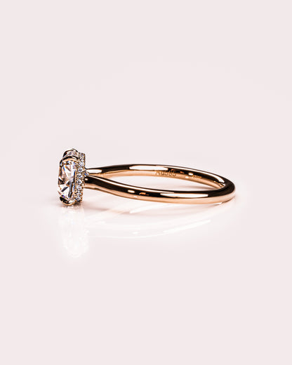 0.96 CT Cushion Hidden Halo Moissanite Engagement Ring