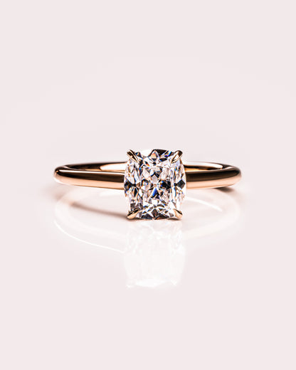 0.96 CT Cushion Hidden Halo Moissanite Engagement Ring