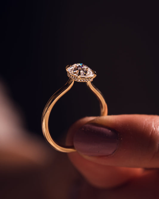 0.96 CT Cushion Hidden Halo Moissanite Engagement Ring