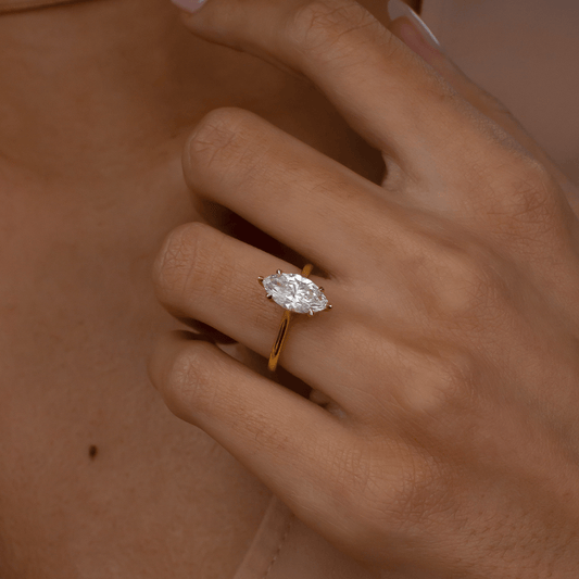 Marquise Shaped Three Stone Lab Grown Diamond Engagement Ring