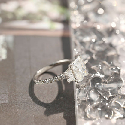 Stunning 4.0 CT Radiant Moissanite Engagement Ring with 3 Stones & Pave Design 5