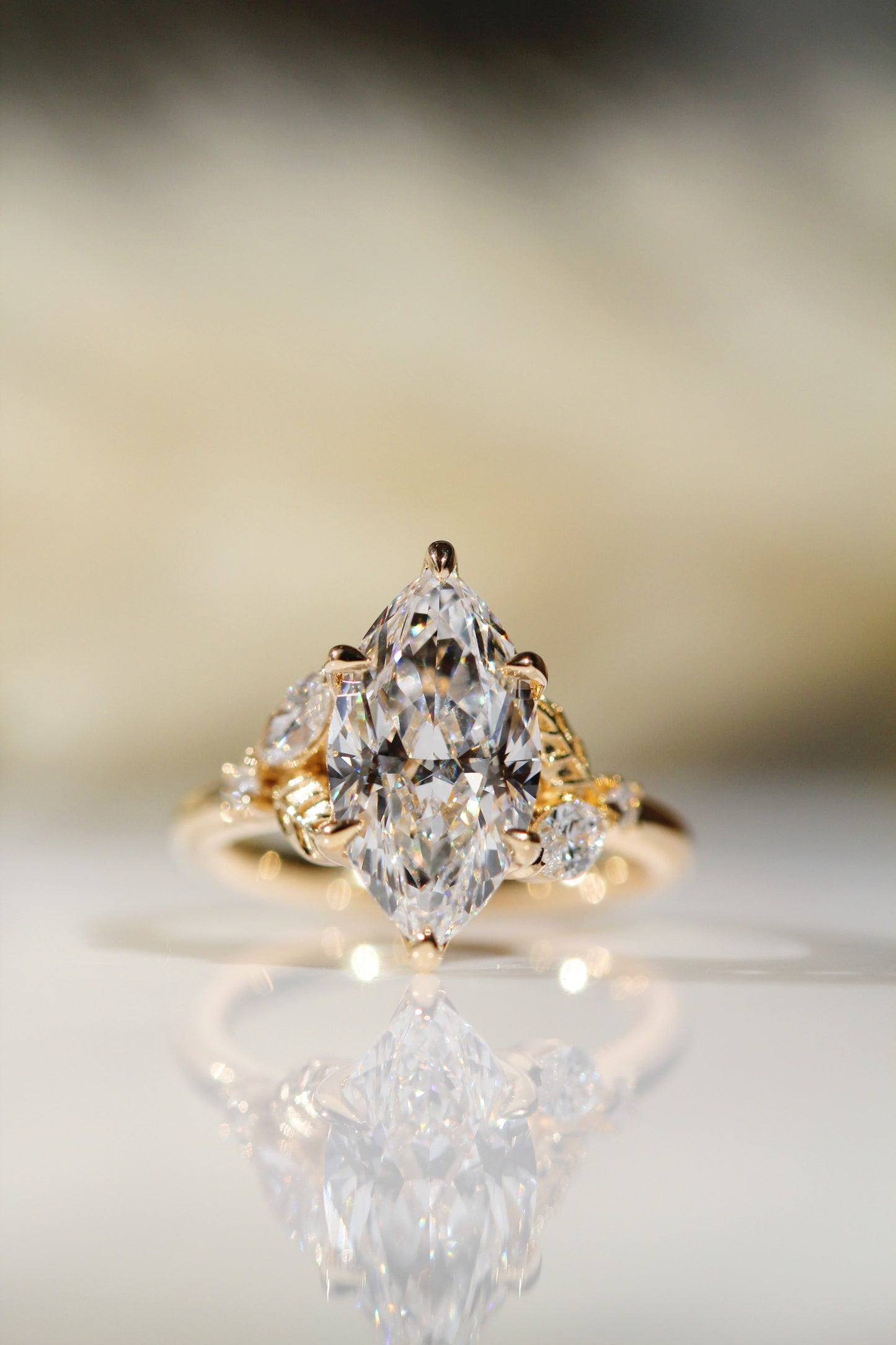 Marquise Shaped Three Stone Lab Grown Diamond Engagement Ring