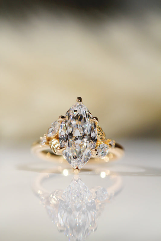 Marquise Shaped Three Stone Lab Grown Diamond Engagement Ring
