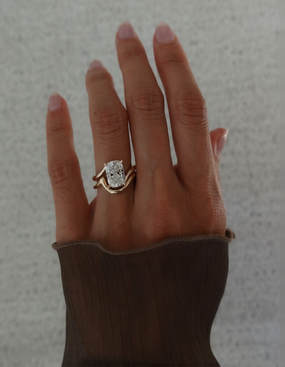 2.5 CT Elonagted Cushion Cut Classic Plain Stacking Moissanite Bridal Ring Set