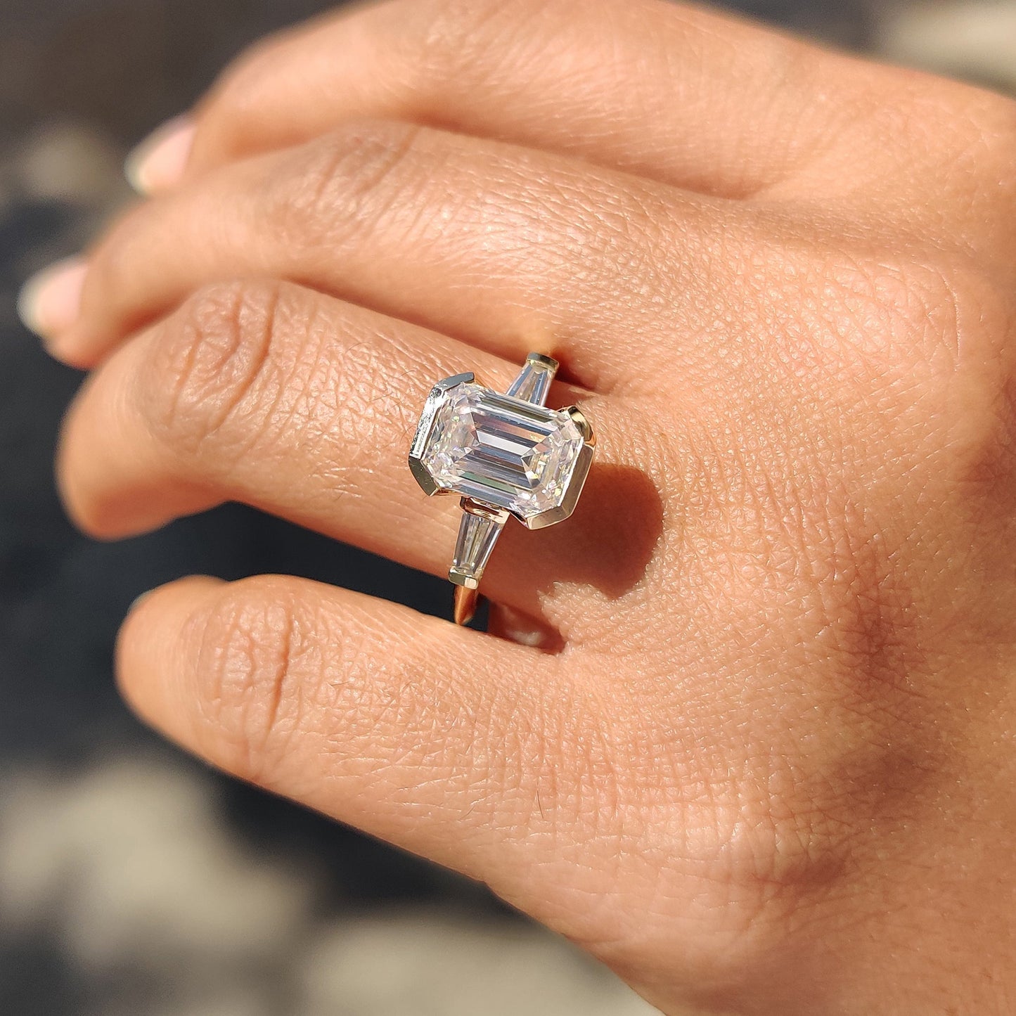 Emerald Cut Engagement Ring With Knife Edge Shank Band