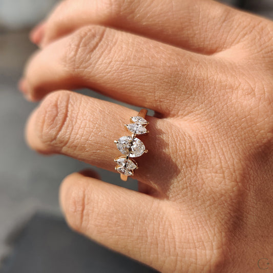 5 Stone Diamond Ring With Oval and Marquise Cut