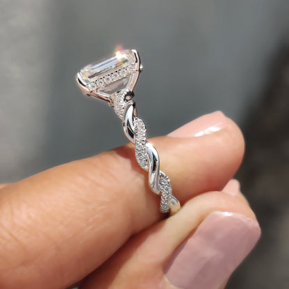 Emerald Cut Moissanite Ring With Hidden Halo Style
