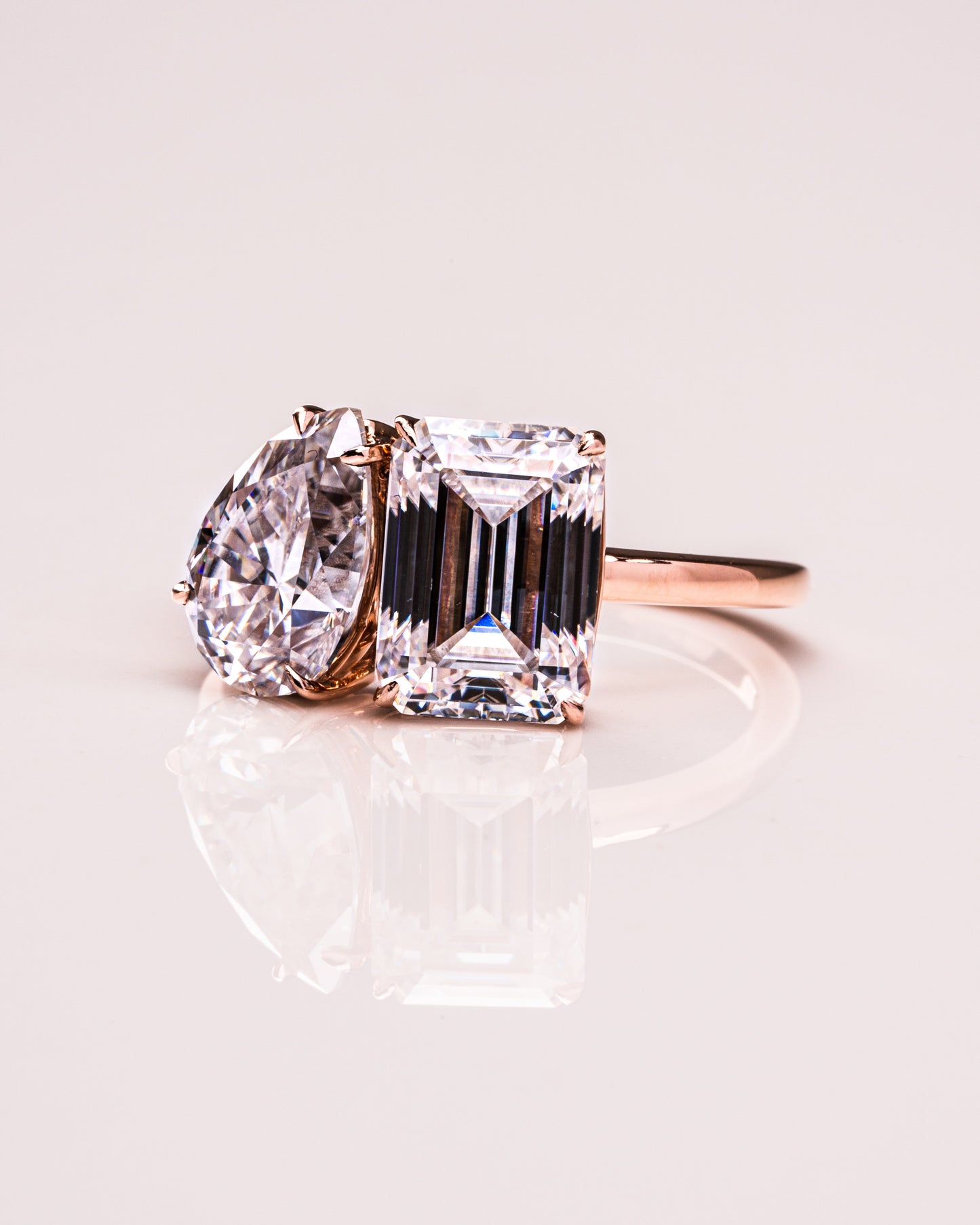 3.75 CT Emerald & Pear Cut Two Stones Toi Et Moi Moissanite Engagement Ring