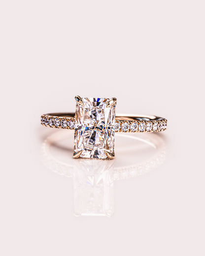 2.43 CT Radiant Cut Moissanite Engagement Ring With Hidden Halo Setting