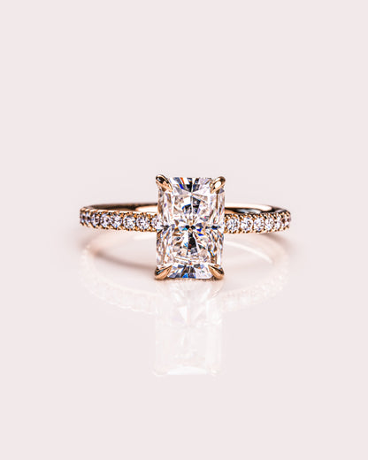 2.43 CT Radiant Cut Moissanite Engagement Ring With Hidden Halo Setting