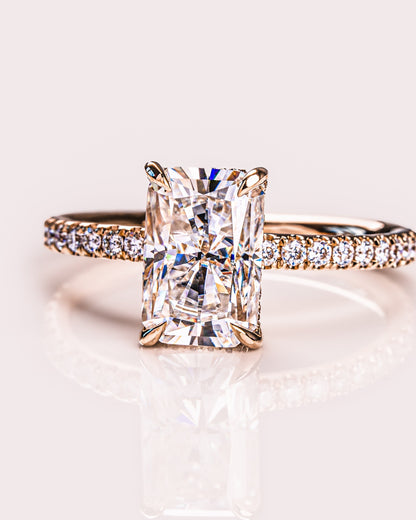 2.43 CT Radiant Cut Moissanite Engagement Ring With Hidden Halo Setting