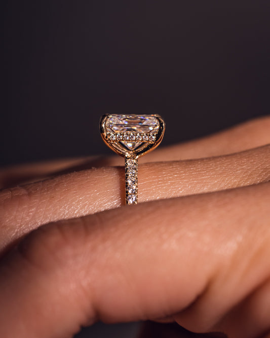 2.43 CT Radiant Cut Moissanite Engagement Ring With Hidden Halo Setting