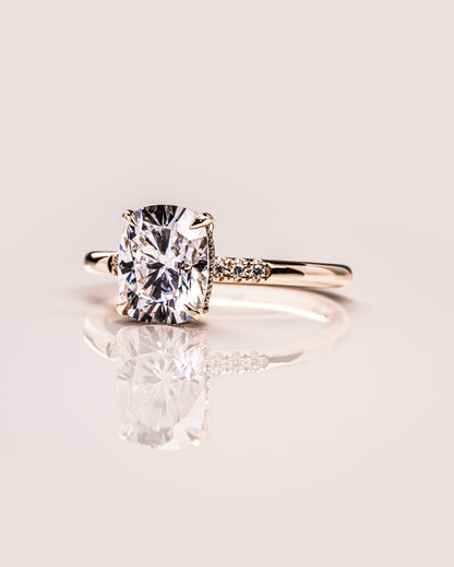 2.15 CT Cushion Cut Moissanite Engagement Ring With Hidden Halo Setting