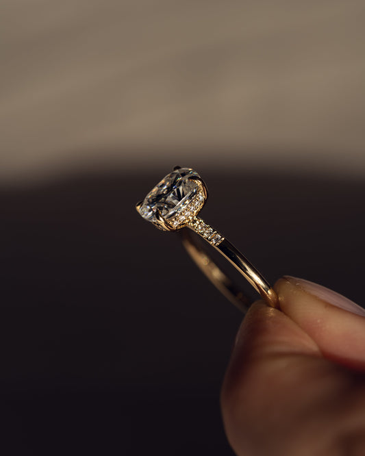 2.15 CT Cushion Cut Moissanite Engagement Ring With Hidden Halo Setting