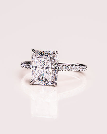 2.43 CT Radiant Cut Hidden Halo Setting Moissanite Engagement Ring