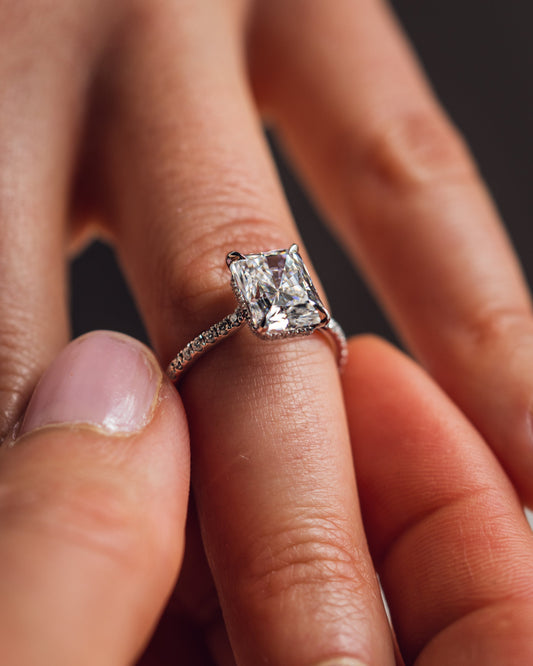 2.43 CT Radiant Cut Hidden Halo Setting Moissanite Engagement Ring