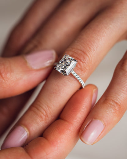 2.43 CT Radiant Cut Hidden Halo Setting Moissanite Engagement Ring