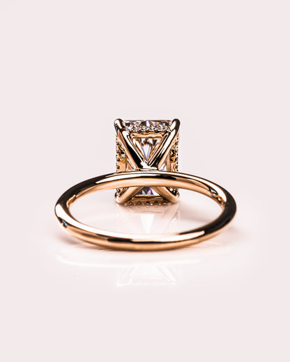 2.43 CT Radiant Cut Moissanite Engagement Ring With Hidden Halo Setting