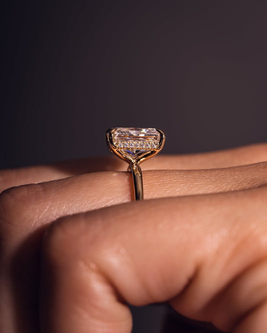 2.43 CT Radiant Cut Moissanite Engagement Ring With Hidden Halo Setting