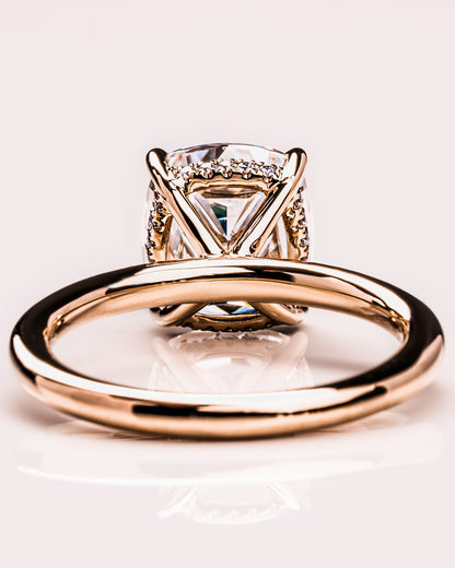 1.49 CT Cushion Cut Moissanite Engagement Ring With Hidden Halo Setting
