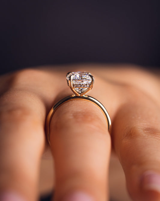 1.49 CT Cushion Cut Moissanite Engagement Ring With Hidden Halo Setting