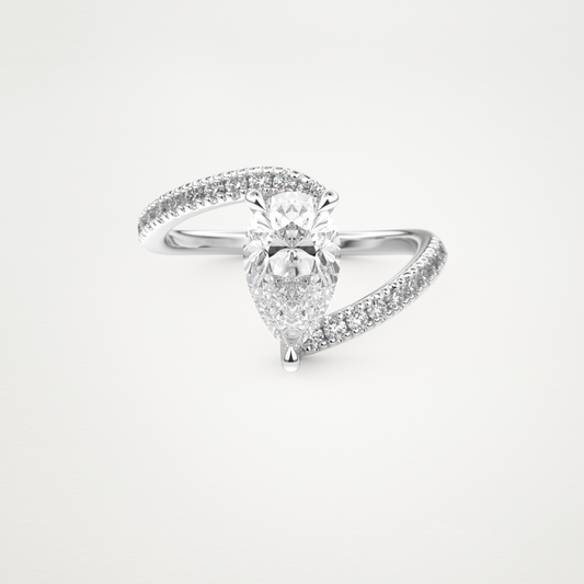 Pear Cut Moissanite Swirl & Pave Engagement Ring – 1.55 CT Lab-Created Brilliance in 10K/14K/18K Gold