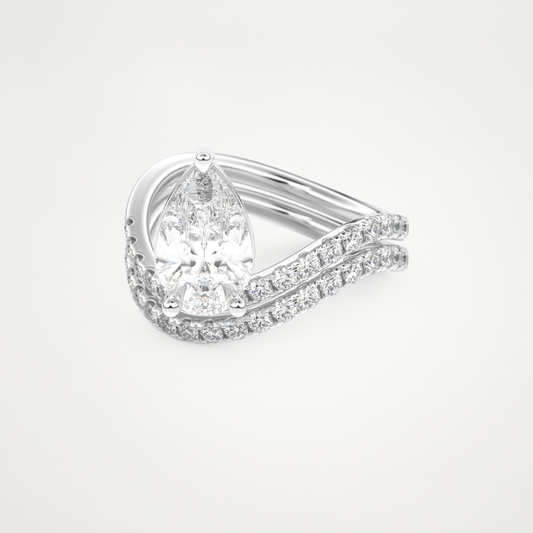 Pear Cut Moissanite Pave & Curved Shank Engagement Ring – 1.74 CT Lab-Created Brilliance in 10K/14K/18K Gold