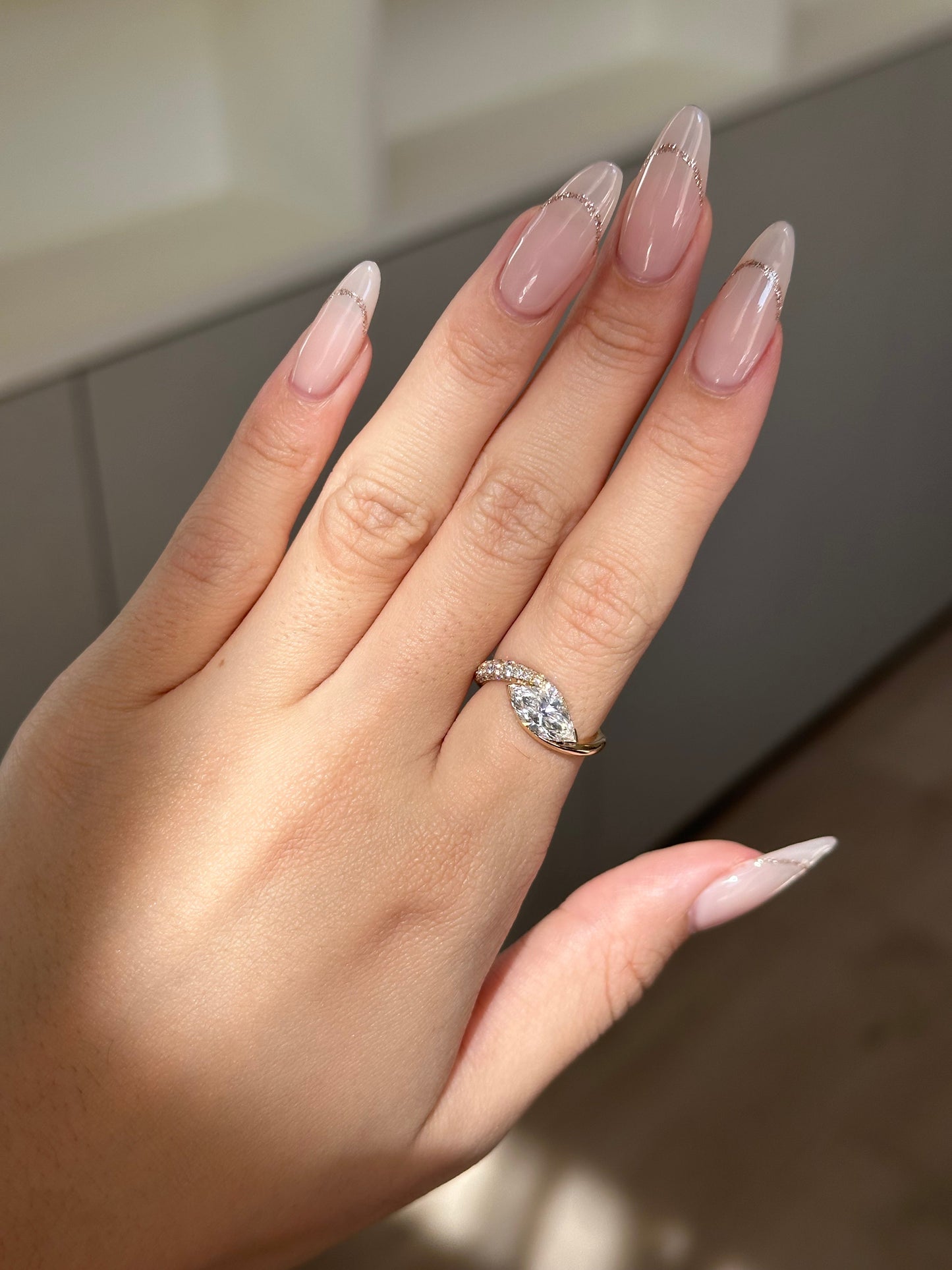 Marquise Shaped Three Stone Lab Grown Diamond Engagement Ring