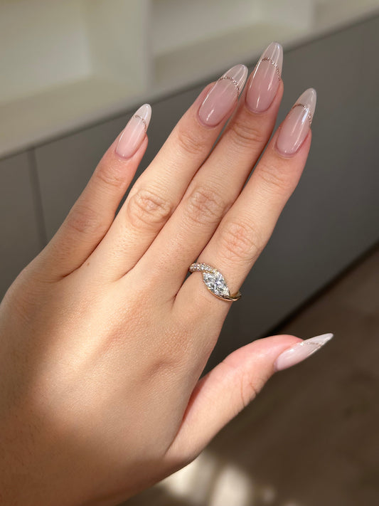 Marquise Shaped Three Stone Lab Grown Diamond Engagement Ring