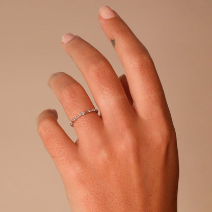 0.12 TCW Round & Pear Shaped Dainty Pave Moissanite Wedding Band