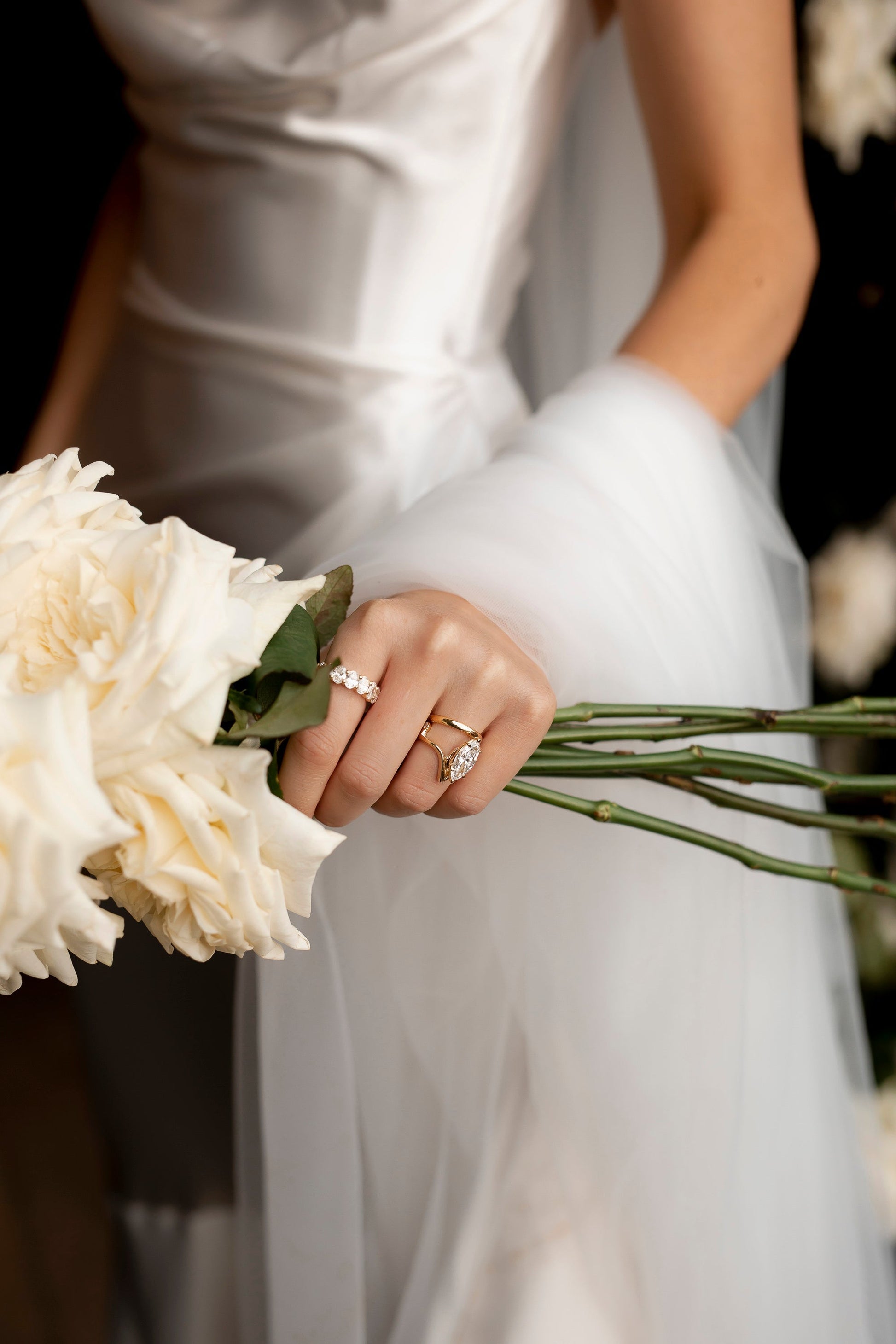 Marquise Shaped Three Stone Lab Grown Diamond Engagement Ring