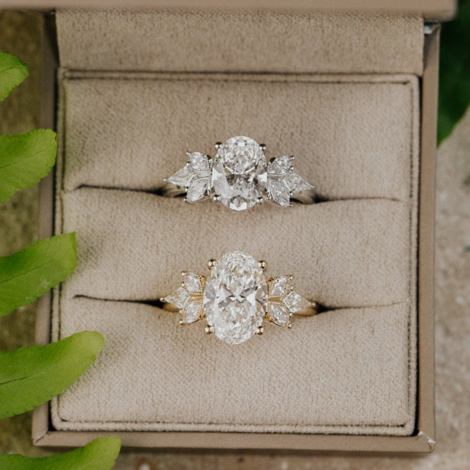 Marquise Shaped Three Stone Lab Grown Diamond Engagement Ring