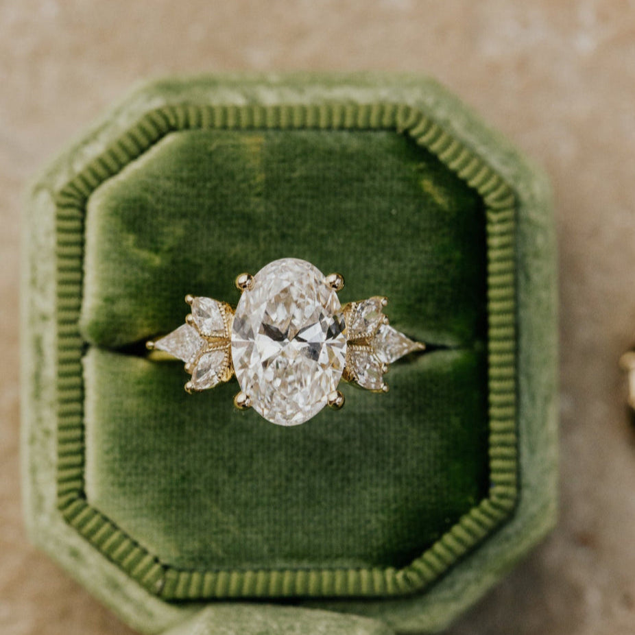 Marquise Shaped Three Stone Lab Grown Diamond Engagement Ring