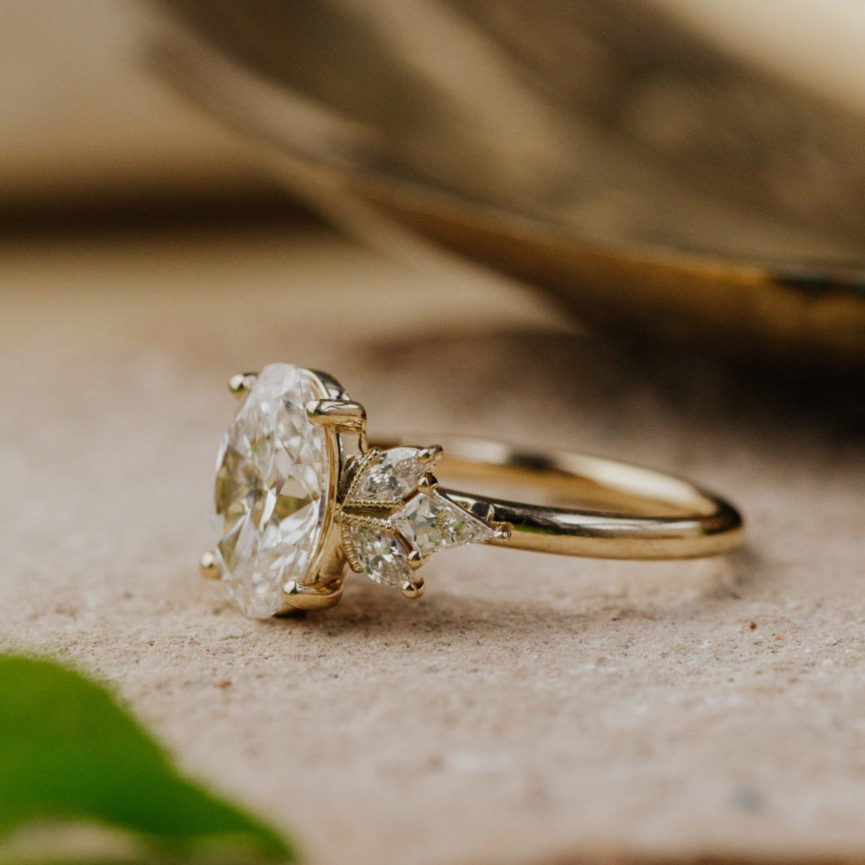 Marquise Shaped Three Stone Lab Grown Diamond Engagement Ring