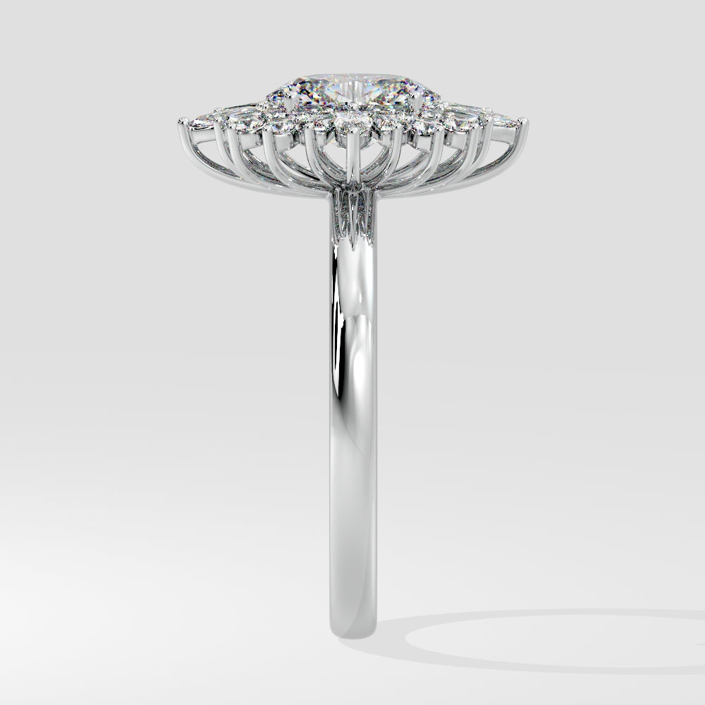 Marquise Shaped Three Stone Lab Grown Diamond Engagement Ring