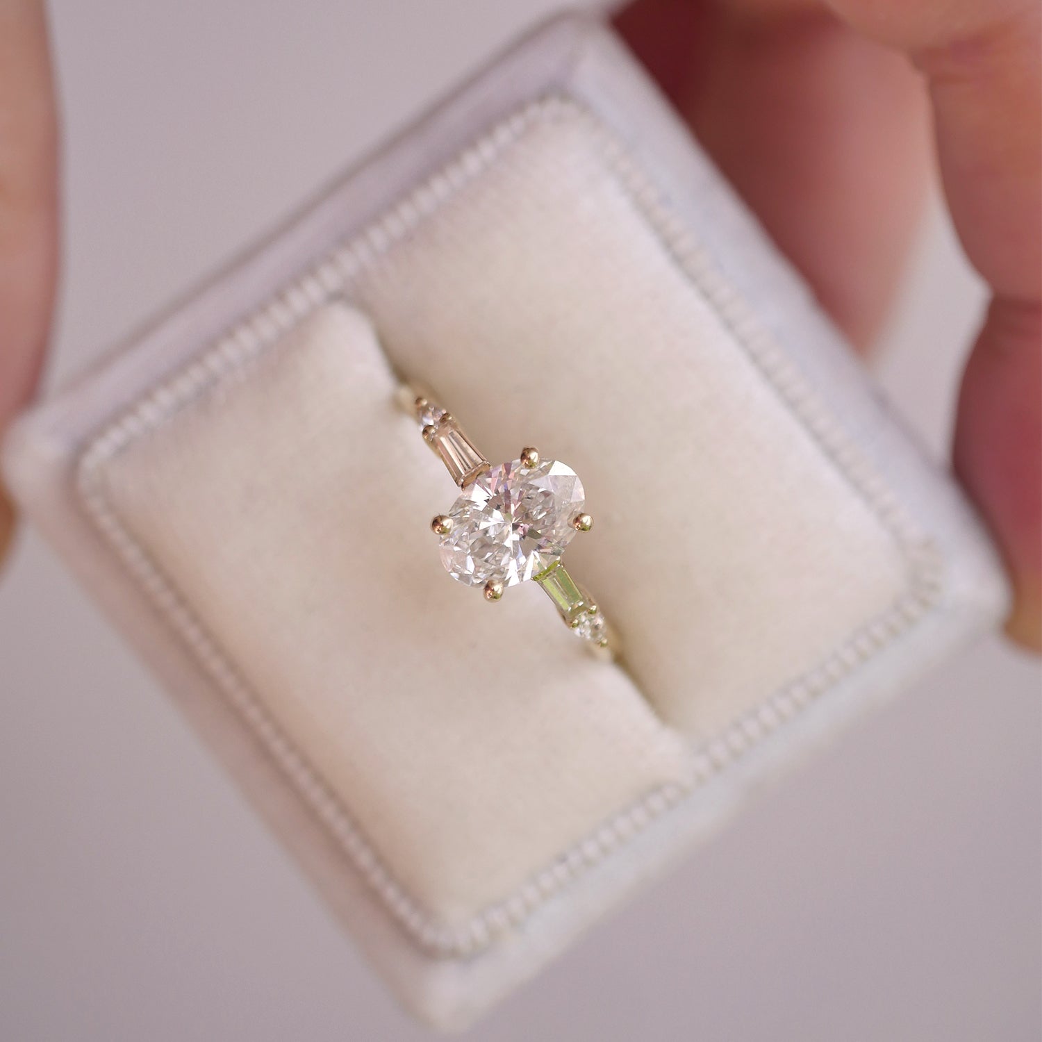 Marquise Shaped Three Stone Lab Grown Diamond Engagement Ring