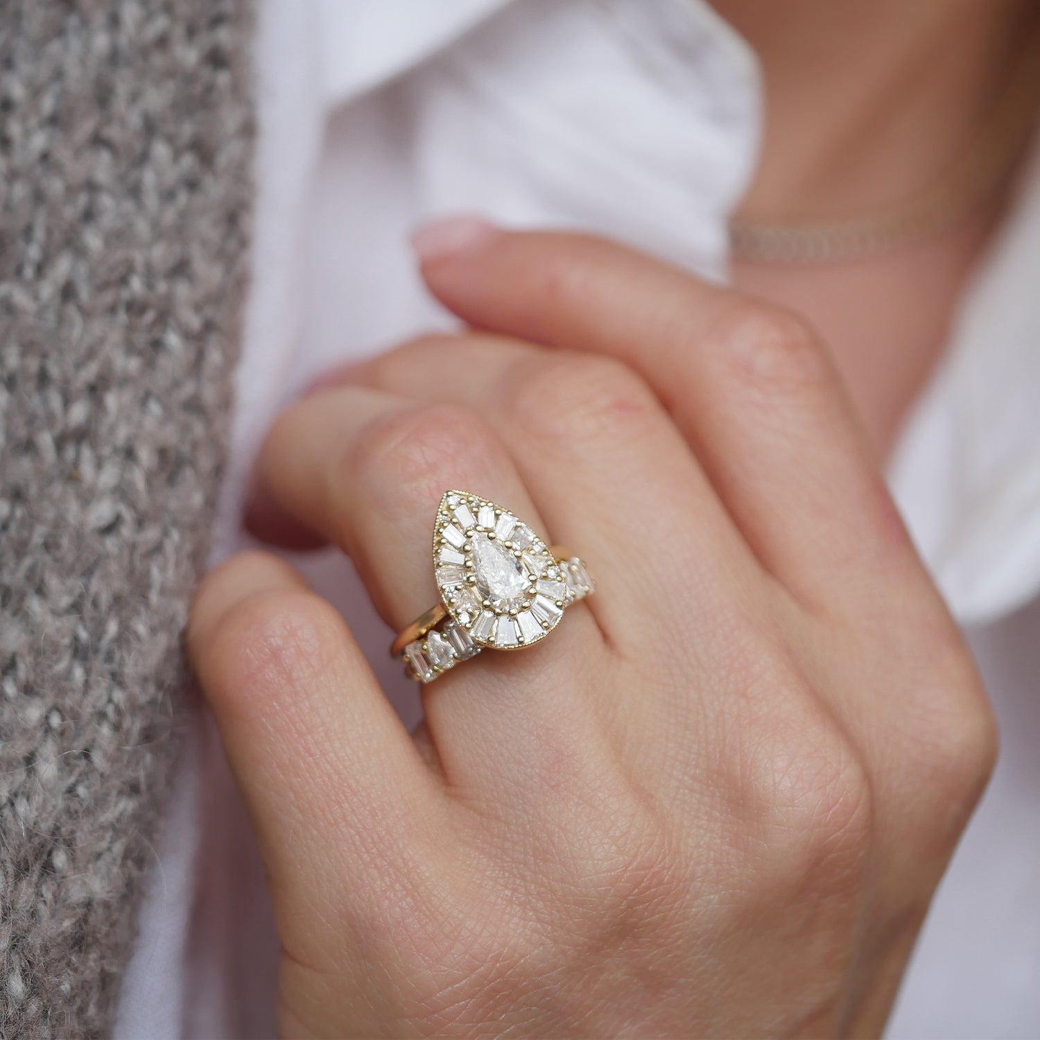 Marquise Shaped Three Stone Lab Grown Diamond Engagement Ring