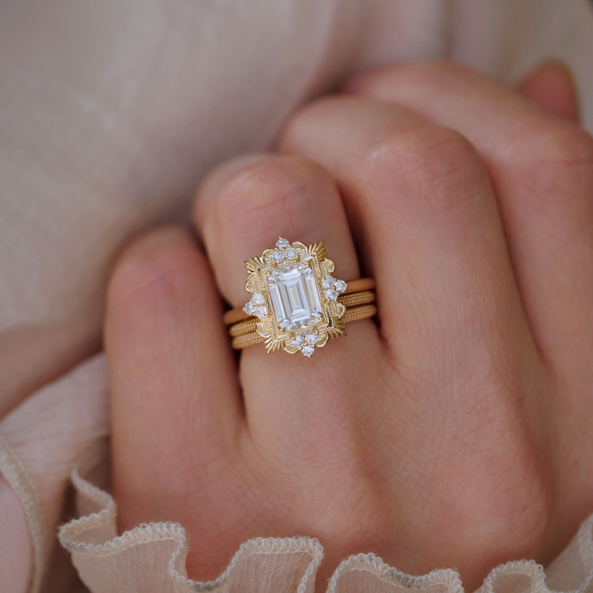 Marquise Shaped Three Stone Lab Grown Diamond Engagement Ring